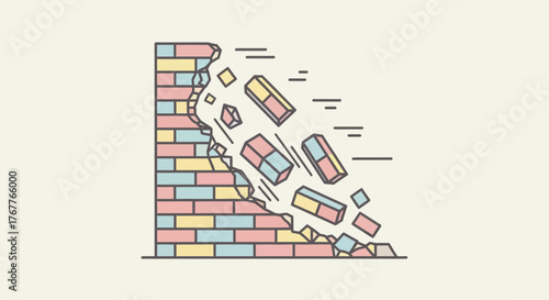Breaking Down a Colorful Brick Wall Concept Depicting Destruction and Erasure Visually
