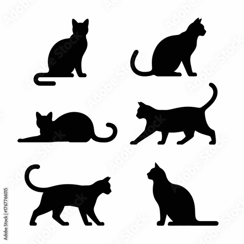 Collection of black cat silhouettes for design