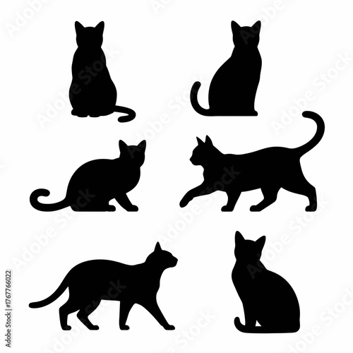 Collection of black cat silhouettes for design