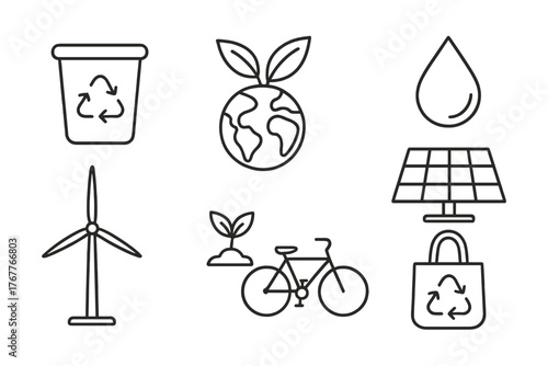 Essential symbols representing ecology, sustainability, and renewable energy sources
