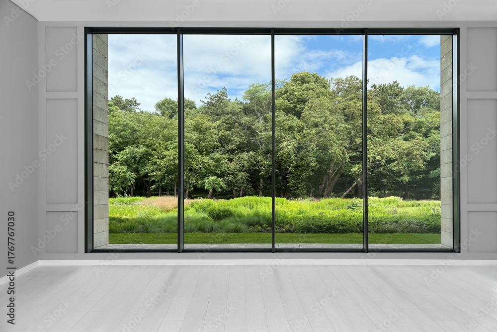 Naklejka premium Empty room with floor-to-ceiling window. Interior design