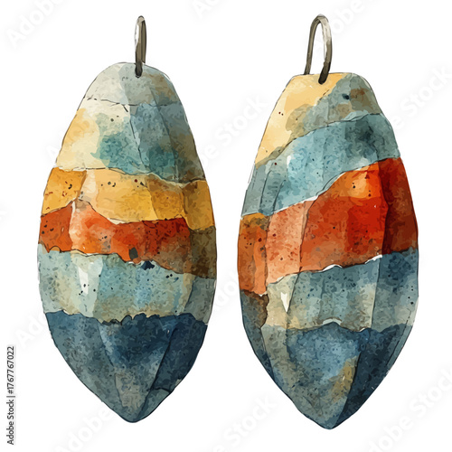 watercolor vector of Threader Earrings, isolated on a white background.