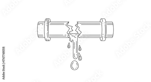 Broken Drain Pipe Illustration Showing Water Leakage And Plumbing Component Malfunction