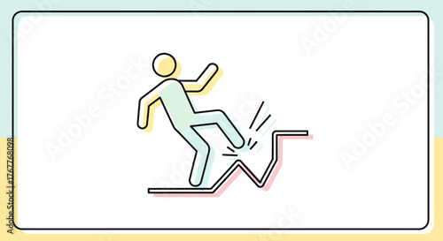 Conceptual Illustration Depicting a Person Stumbling on a Downward Trend Graphical Representation