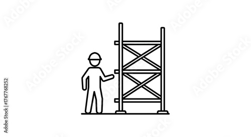Construction Worker Standing Beside a Scaffolding, Illustrating Safety and Building