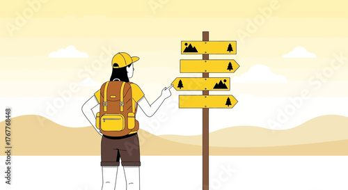 Choosing The Right Path: An Adventurer Contemplating Directions Outdoors, Yellow Tones