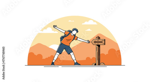 Choosing The Right Hiking Route: A Vector Illustration Suggesting Directional Choice