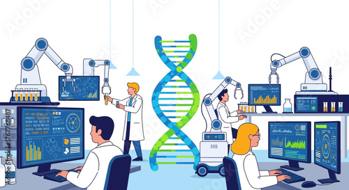 Cutting-edge genetic research: Scientists utilizing robotic automation for advancements in dna