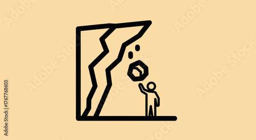 Danger and Disaster: Man Facing Falling Rocks, Symbolic and Conceptual Representation