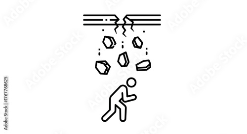 Danger Illustrative: Illustrating a Person Avoiding Falling Debris, Undergoing Damage Risk