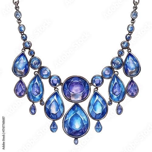 Tanzanite Necklace, watercolor painting vector, isolated on a white background.