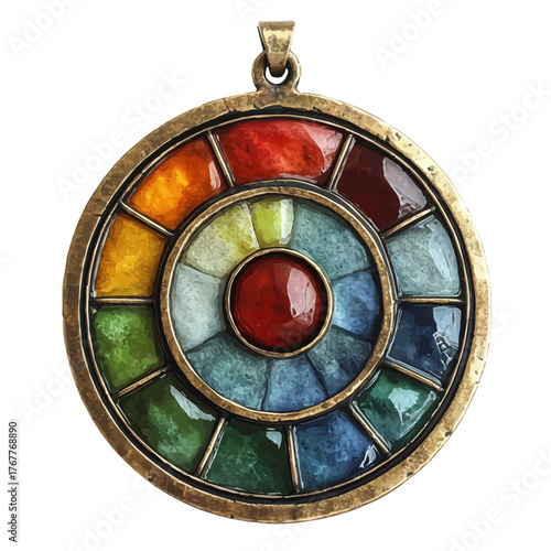 Talisman Pendant, watercolor drawing vector, isolated on a white background.