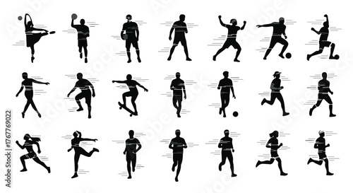 Dynamic soccer player silhouettes in action poses