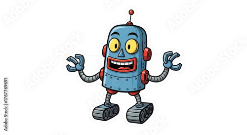 Happy cartoon robot character with open arms isolated PNG with Transparent Background