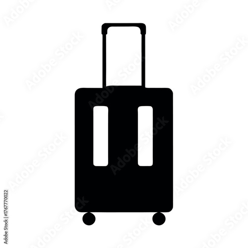 Simple black silhouette of a rolling suitcase with telescopic handle and wheels