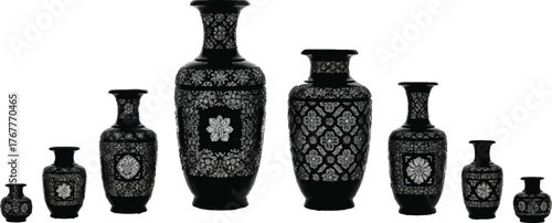 Black decorative vases with floral patterns black vases
