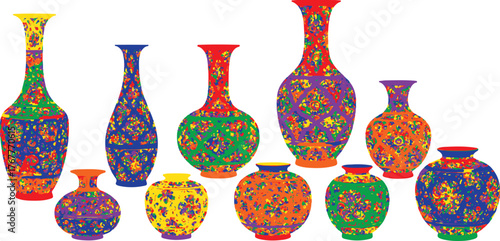 Colorful patterned ceramic vases decorative objects