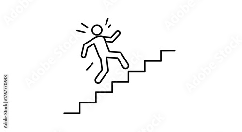 Danger Of Slipping On The Stairs: An Abstract Icon of a Tripping Person