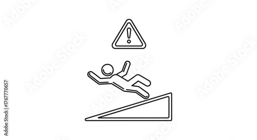 Danger Of Slipping Icon Depicting a Person Falling From an Incline Symbol Warning