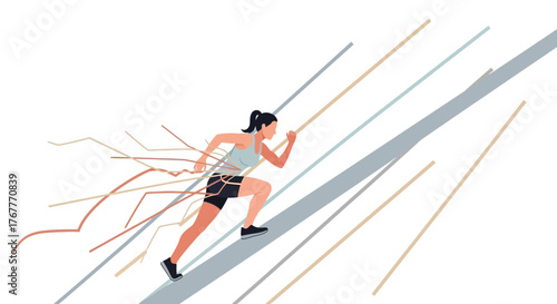 Energetic Female Athlete Sprinting Steadfastly Uphill Towards Her Ambitious Goals