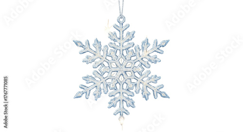 Elegant crystal snowflake ornament hanging for winter holiday decoration isolated PNG with Transparent Background