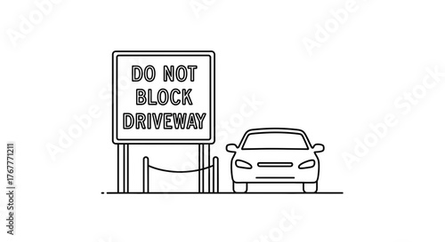Graphic Illustration Depicting a No Parking Sign and a Vehicle Blocking the Driveway