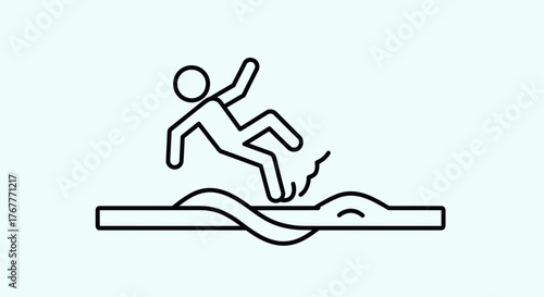 Graphic Illustration Depicting Slippery Surface and Potential Hazard with Caution