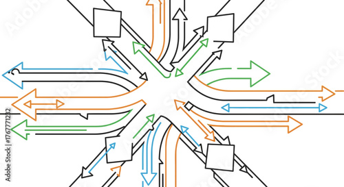 Graphic Representation of Complexity Featuring Arrows and Directional Pathways Conceptual Diagram