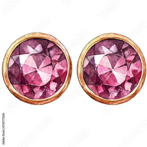 Stud Earrings, watercolor clipart vector, isolated on a white background.