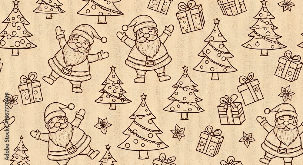 Obraz premium seamless christmas pattern outlines
