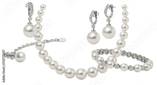 Wallpaper Mural Pearl jewelry set with necklace, bracelet and earrings isolated PNG with Transparent Background Torontodigital.ca