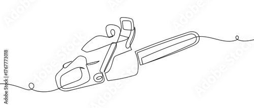 Cutting wood, electric saw, one continuous line Digital single line sketch drawing vector illustration edited strokes.