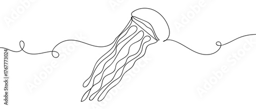 One continuous line of jellyfish under the sea Digital single line sketch drawing vector illustration edited strokes.