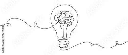 Illustration of financial business success, the brain is in the fire of thought, one continuous line. Digital single line sketch drawing vector illustration edited strokes.