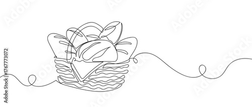 Delicious bread in a basket, one continuous line Digital single line sketch drawing vector illustration edited strokes.
