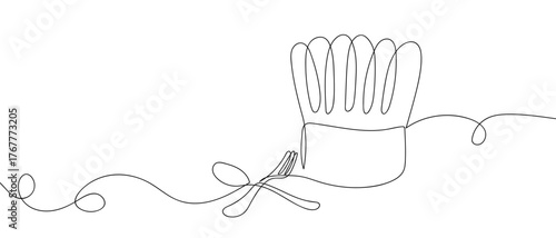 Chef's hat and fork, one continuous line Digital single line sketch drawing vector illustration edited strokes.