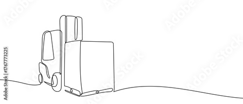 One continuous line of forklifts in the warehouse Digital single line sketch drawing vector illustration edited strokes.