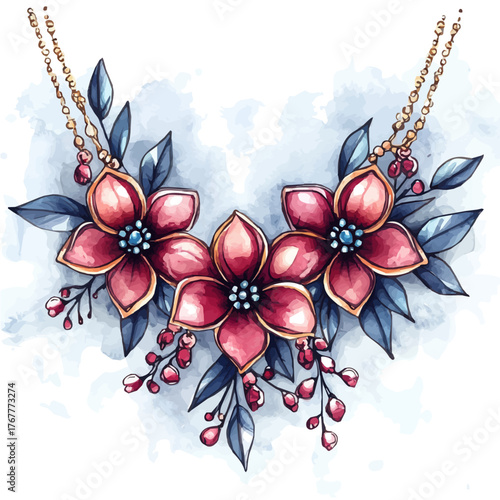 Statement Necklace, watercolor vector, isolated on a white background.