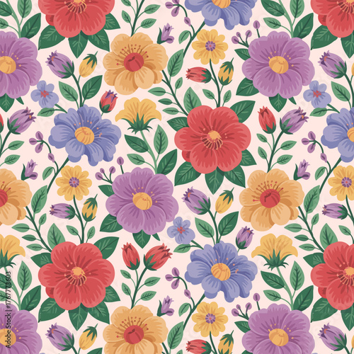 Watercolor colorful seamless floral pattern design