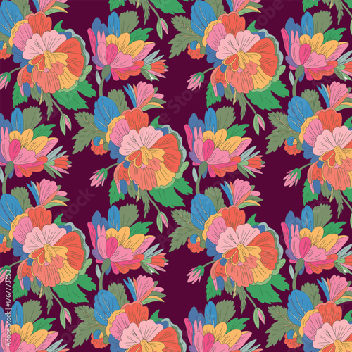 Watercolor colorful seamless floral pattern design