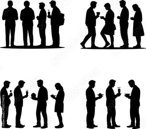 Business People Talking Silhouette Set, Corporate Networking Silhouette Group