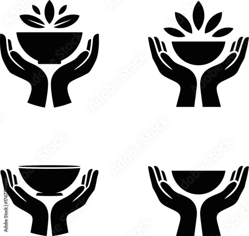 Charity Food Support Black Bowl Icon Minimalist Bowl and Spoon Vector Design in