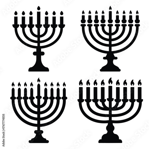 hanukkah blessings minimal silhouette icon set, Chanukah vector icons