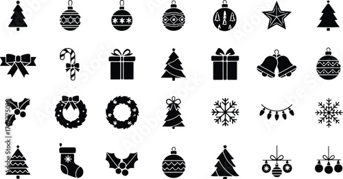 Collection of christmas icons and symbols, isolated on white background