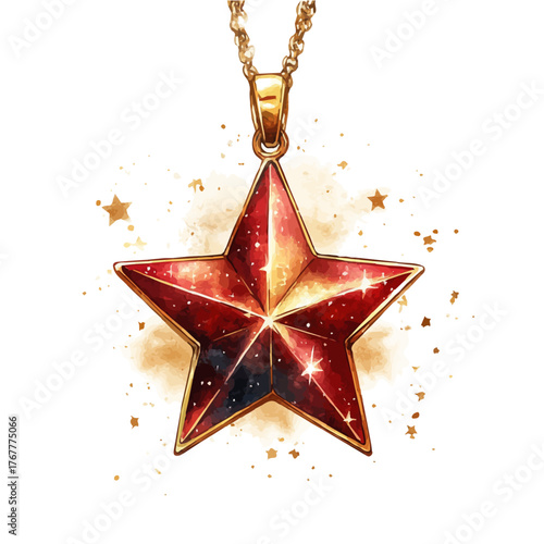 Star Symbol Pendant, watercolor drawing vector, isolated on a white background.