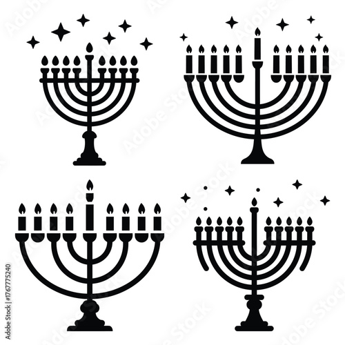 hanukkah night sky minimal silhouette icon set, Chanukah vector icons