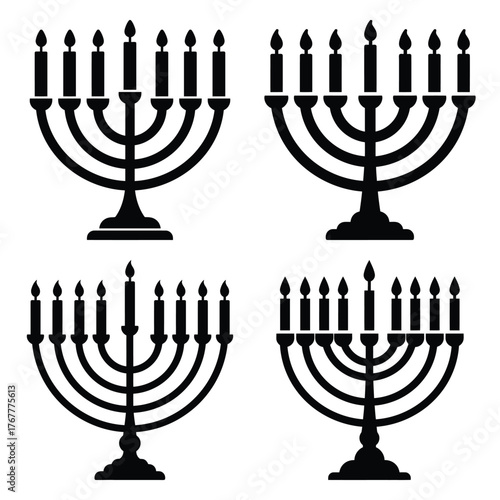 menorah candles minimal silhouette icon set, Chanukah vector icons