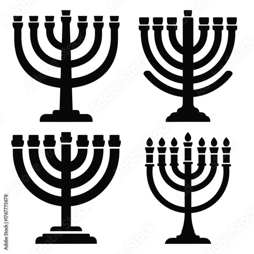 menorah silhouette minimal silhouette icon set, Chanukah vector icons