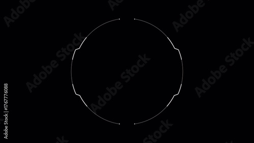 Futuristic Digital Interface: Dynamic Circular Scan with White Arcs on Black