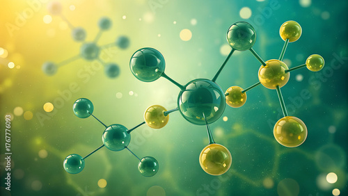 Green ammonia molecular structure: central nitrogen atom bonded to three hydrogen atoms. Clean energy, eco-friendly ammonia production, sustainable solutions in agriculture, industry, eco energy. 3D